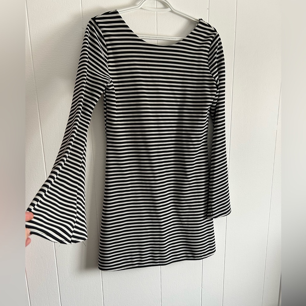 Mod Style Striped Mini Dress Bell Sleeves